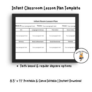 Infant Classroom Lesson Plan Editable Canva Template for School Daycare