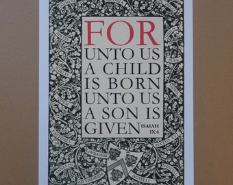 CHRISTMAS NATIVITY PRINT For Unto Us a Child is Born Instant Digital Download for Framing  Multiple Sizes and A6 Christmas Card Isaiah 9:6