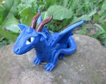 Polymer Clay Blue Dragon Figure, Handmade Blue Dragon Sculpture, Fantasy Figurine