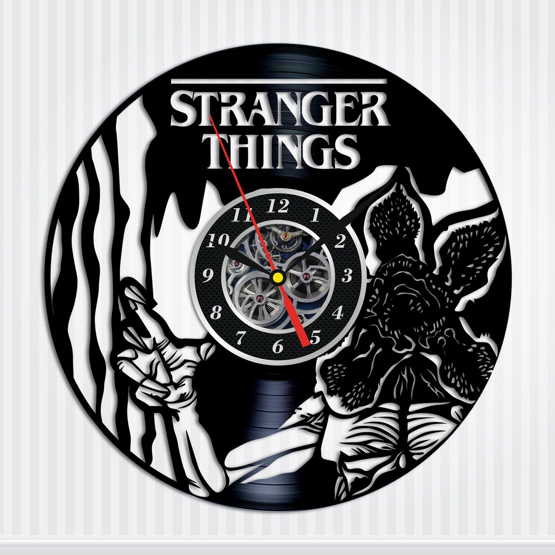 Stranger Things Wall Clock Made of Vinyl Record Handmade Etsy