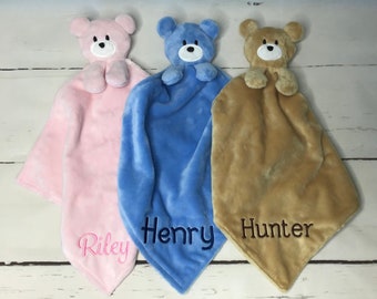 Personalized Bear Baby Lovey: Plush Minky Security Blanket