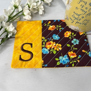 Embroidered Monogram Mug Rug: Floral Personalized Candle Mat
