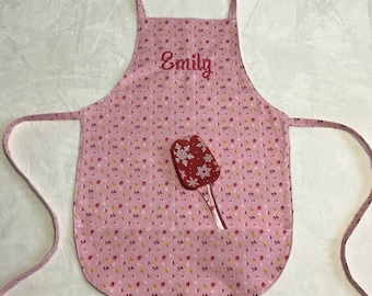 Personalized Child's Apron: Handmade Pink Floral Cotton, Kids Cooking Apron