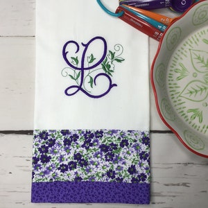 Monogrammed Tea Towel, Purple Monogrammed Kitchen Towel, Floral Monogram, Custom Dish Towel, Personalized Kitchen Towel, Mother&#39;s Day Gift