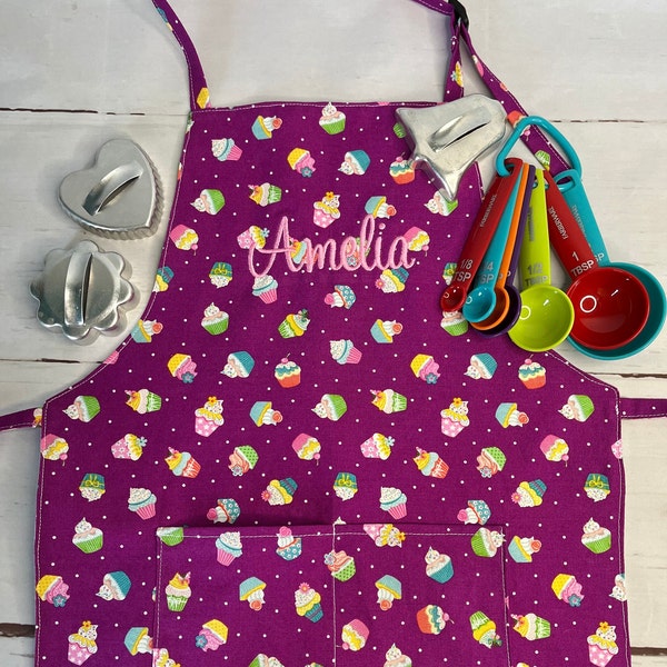 Child's Personalized Apron, Girl Handmade Cotton Apron, Kid's Apron, Pretend Play, Child's Cooking Apron