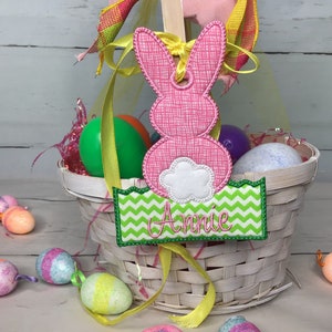 Easter Bunny Basket Tag, Personalized Bag Tag, Embroidered Easter Basket Tag, Spring Bag Tag, Custom Name Tag, Embroidered Gift Tag