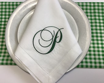 Custom Embroidered Linen Cotton Dinner Napkins: Monogrammed Hemstitch