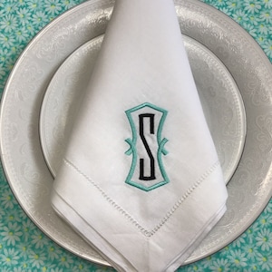 Custom Embroidered Linen/Cotton Classic Hemstitch Dinner Napkins, Framed Monogram Napkins, Embroidered Wedding Napkins, Personalized Napkins