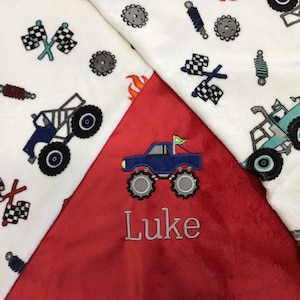 Personalized Minky Baby Blanket, Monster Truck Baby Blanket, Monogrammed Baby Blanket, Personalized Baby Shower Gift, Baby Boy Blanket