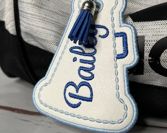 Personalized Cheer Megaphone Bag Tag: Embroidered Name, School Gift
