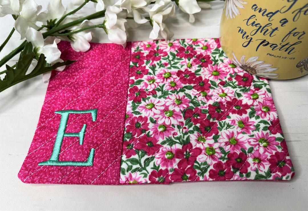 Monogrammed Mug Rug, Embroidered Mug Rug, Floral Mug Rug, Personalized