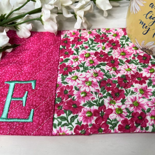 Monogrammed Mug Rug, Embroidered Mug Rug, Floral Mug Rug, Personalized Mug Rug, Office Gift, Teacher Gift