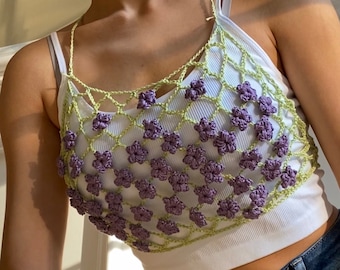 CROCHET PATTERN - The Wildflower Top - Crochet Cottagecore Mesh Crop Top PDF Pattern