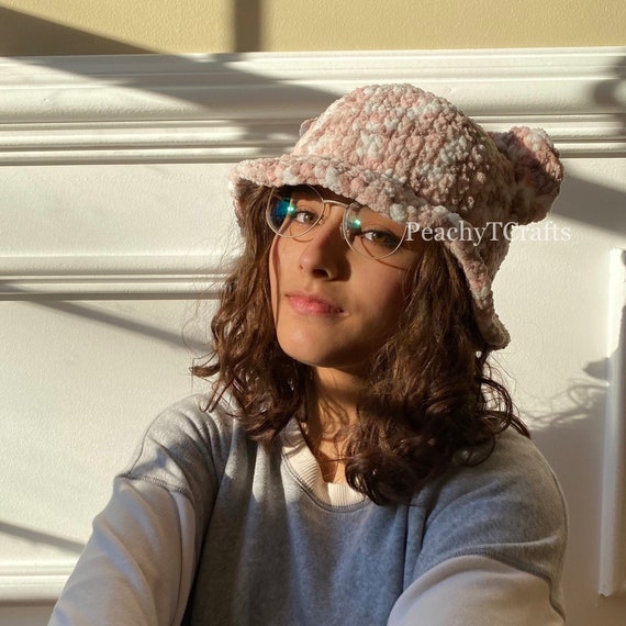 Cute Bear Ear Bucket Hat Fuzzy Chunky 