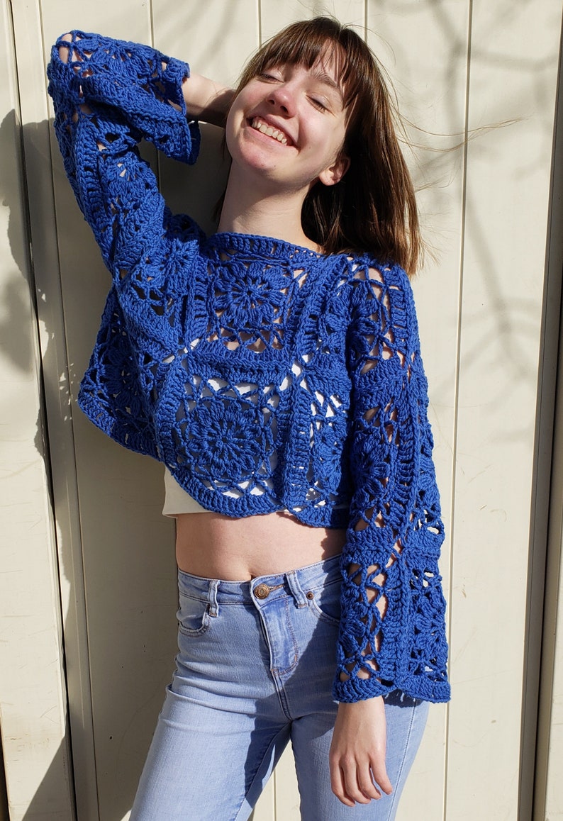 CROCHET PATTERN The Cornflower Sweater Lacy Flower Motif Pattern, Downloadable PDF image 9