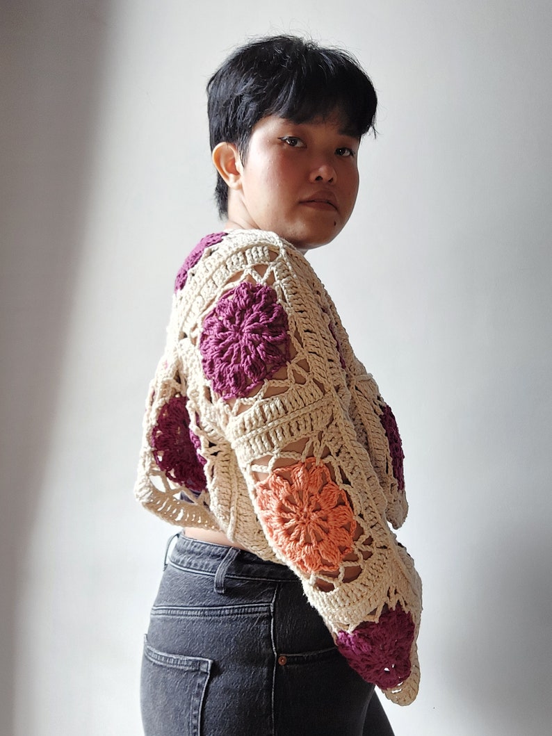 CROCHET PATTERN The Cornflower Sweater Lacy Flower Motif Pattern, Downloadable PDF image 5