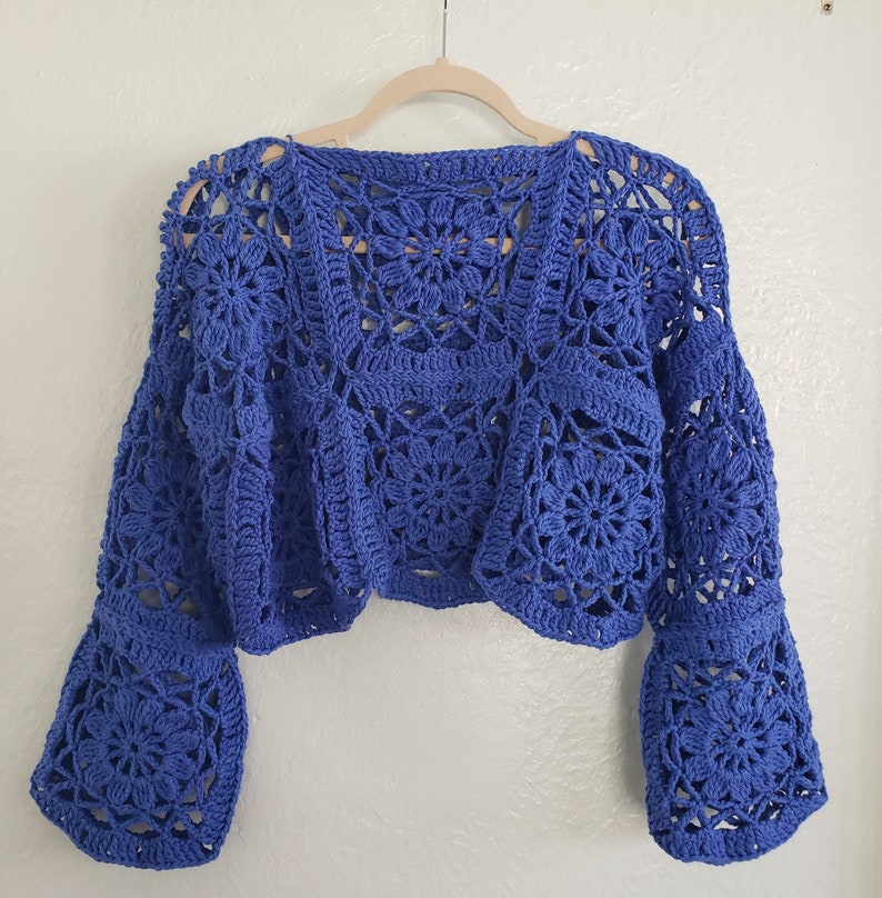 CROCHET PATTERN The Cornflower Sweater Lacy Flower Motif Pattern, Downloadable PDF image 8