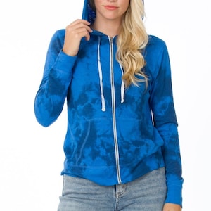 Blue Tie Dye Zip Up Hoodie: Lightweight Cotton-Blend