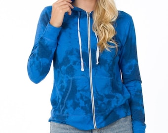Blue Tie Dye Zip Up Hoodie: Lightweight Cotton-Blend