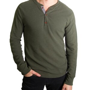 Core Temp Waffle knit Henley T shirt Men s Long Sleeve T shirt for