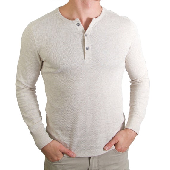 Core Temp Waffle-knit Henley T-shirt Long Sleeve Shirt - Etsy