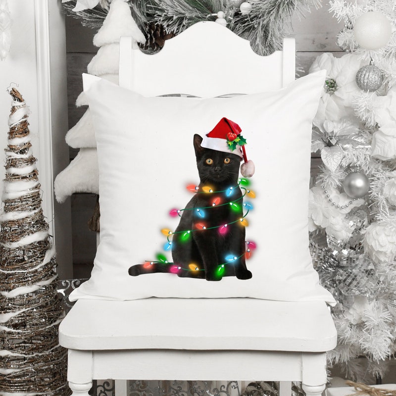 Carolines Treasures CK4585PW1216 Chausie Black Cat Merry Christmas Canvas  Fabric Decorative Pillow, 12H x16W, multicolor