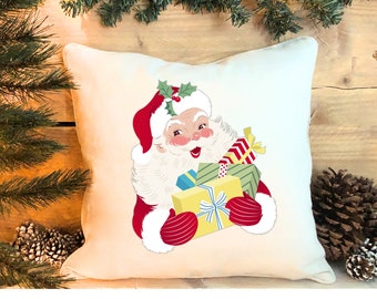 Vintage Santa Pillow, Retro Santa Decor, Santa Pillow Cover, Christmas Pillows, Christmas Decorations, Farmhouse Decor, Holiday Pillow