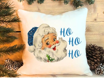 Vintage Santa Pillow, Blue Santa Ho Ho Ho, Santa Pillow Cover, Christmas Pillows, Christmas Decorations, Farmhouse Decor, Holiday Pillow