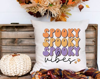 Spooky Vibes Pillow, Halloween Vintage Pillow Cover, Halloween Retro Pillow, Funny Pillow, Halloween Decor, Halloween Party, Fall Decor