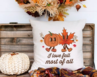 Fall Pumpkin Pillow, Retro I love Fall Most of All Pillow Cover, Fall Decor, Fall Vibes, Autumn Home, Thanksgiving, Fall Holiday Decor, Gift