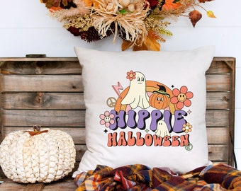 Hippie Halloween Pillow, Halloween Vintage Pillow Cover, Halloween Retro Pillow, Funny Pillow, Halloween Decor, Halloween Party, Fall Decor