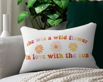 Hippie Wildflower Pillow, Retro 70s Pillow, Hippie Lumbar Pillow, Boho Decor, Sunshine Pillow, Lumbar Pillow, Hippie Decor, Retro Gift