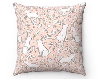 Farmhouse Spring Bunnies Pillow, Housse d’oreiller Spring Rabbit, Cadeau de printemps, Décor de printemps, Printemps, Décor saisonnier, Oreiller d’art populaire de lapin