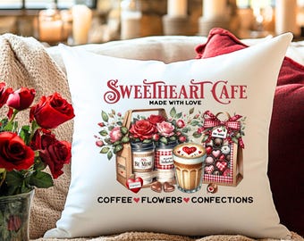 Valentine Coffee Pillow Sweetheart Cafe Floral Latte Roses Farmhouse Decor