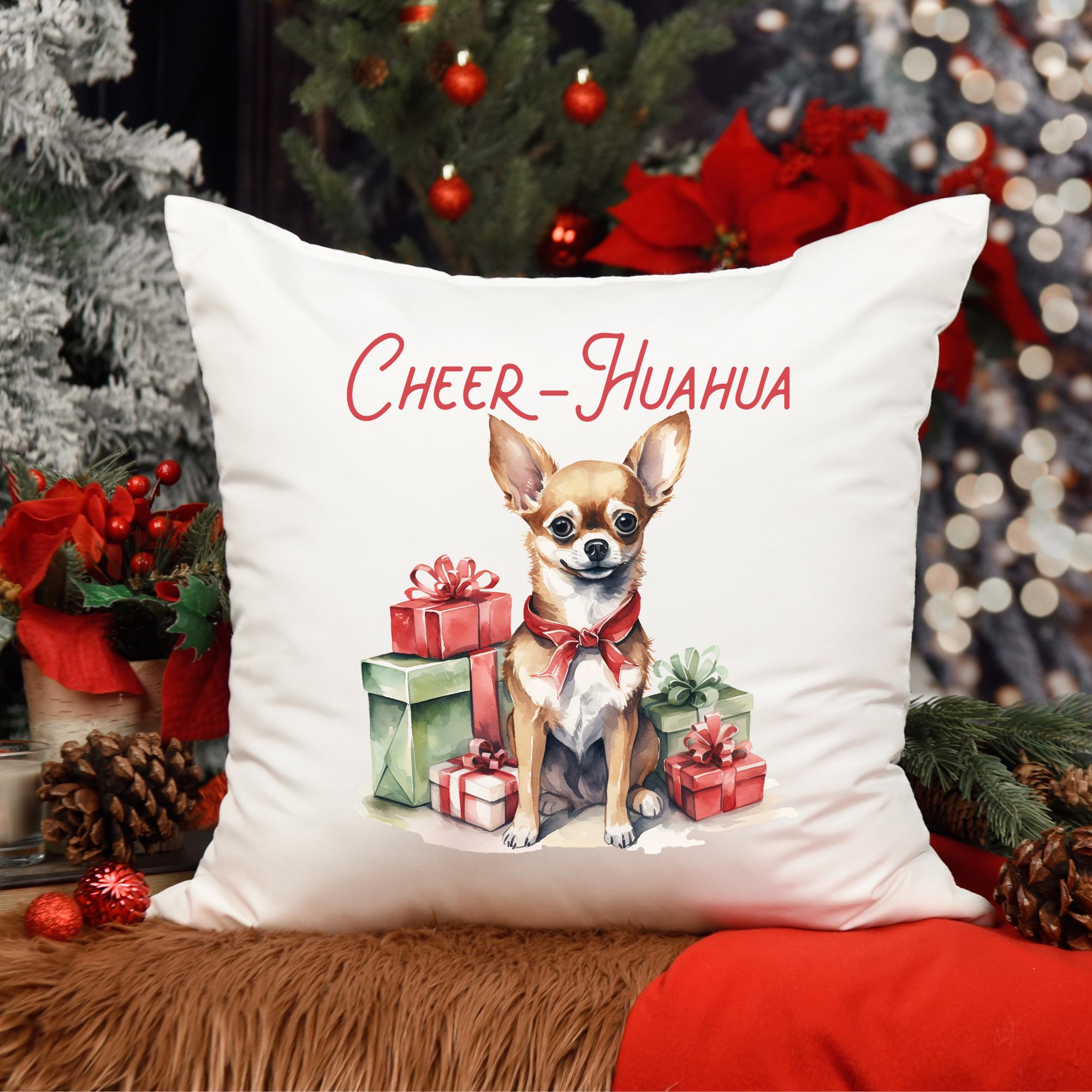 Chihuahua Christmas Antlers Pillow Cover | 12x20 Inch Linen Dog Accent Pillow For Pet Lovers