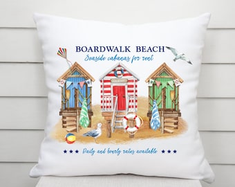 Coastal Beach Throw Pillow Boardwalk Cabana Nautical Seaside Cottage Decor