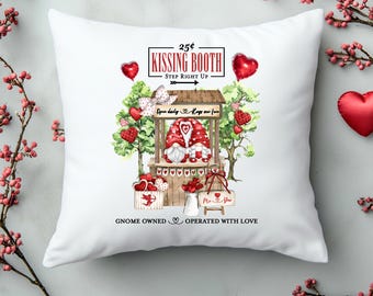 Valentines Gnome Pillow Kissing Booth Farmhouse Decor Cute Love Throw
