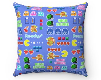 Retro Video Game Throw Pillow, Square, Video & Arcade Game, Pillow Or Cover, Gaming Room, 80's Raised, Retro Throw Pillow, Gaming Pillow