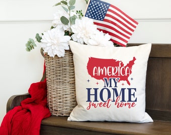 Patriotic Pillow, Americana Pillow Cover, Patriotic Cover, Memorial Day, Fourth of July, Summer Pillow, USA Pillow, Flag Pillow, Home Sweet