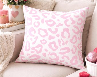 Pink Leopard Throw Pillow Valentines Decor Cute Heart Farmhouse Couch Pillow