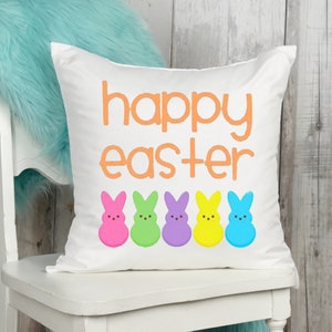 Happy Easter Bunnies Pillow: Pastel Spring Decor