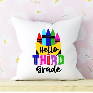 Hello Third Grade Pillow Cover: Crayon Box Classroom Decor