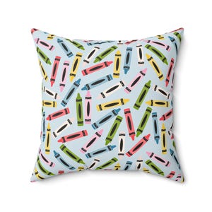 Colorful Crayon Throw Pillow, Fun Back to School Classroom Decor for Teachers, Kids, Students, Art Room, Playroom Accent, Elementary