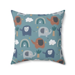 Jungle Elephant Decorative Children&#39;s Pillow, Safari Animal Nursery Decor, Kids Pillow, Baby Shower Gift, Children&#39;s Elephant Decor, Blue