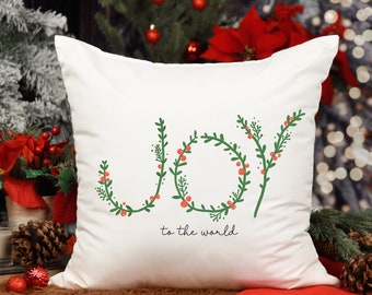 Christmas Pillow, Holiday Decor, Festive Holiday Pillow, Christmas Decor, Farmhouse, Scandinavian Joy to the World Cottagecore Pillow