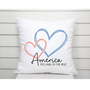 Patriotic Pillow, Land of the Free Hearts Pillow Cover, Memorial Day, Fourth of July, Independence Day, Labor Day, Indoor/Outdoor, USA Decor