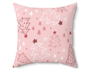 Pink Christmas Trees Pillow Or Cover, Christmas Pillow, Festive Christmas Decor, Winter Pillow, Holiday Pillow, Trees, Festive Decor