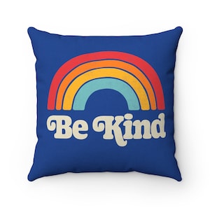 Retro Rainbow &#39;Be Kind&#39; Pillow: Inspirational Home Decor