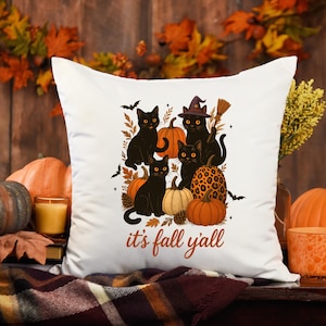 Black Cat Pumpkin Pillow: Fall Farmhouse Halloween Decor
