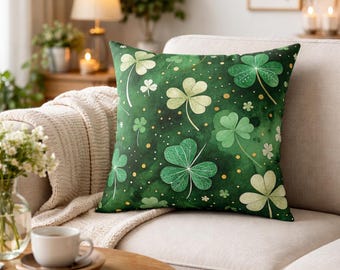 St Patricks Day Shamrock Throw Pillow Green Clover Irish Farmhouse Decor